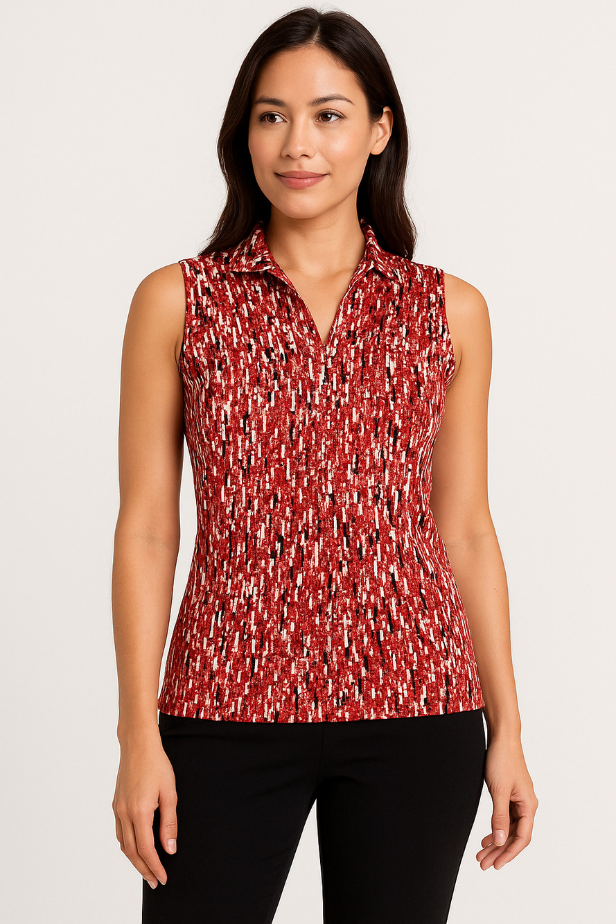 Kasper Women’s Sleeveless Mock Neck Top Size Small Abstract Print Stretch Blouse